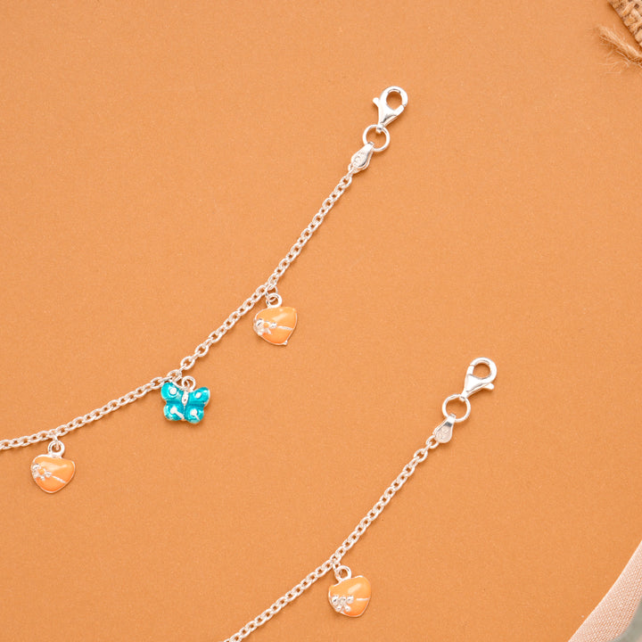 Butterfly and Heart Charm Silver Baby Anklets