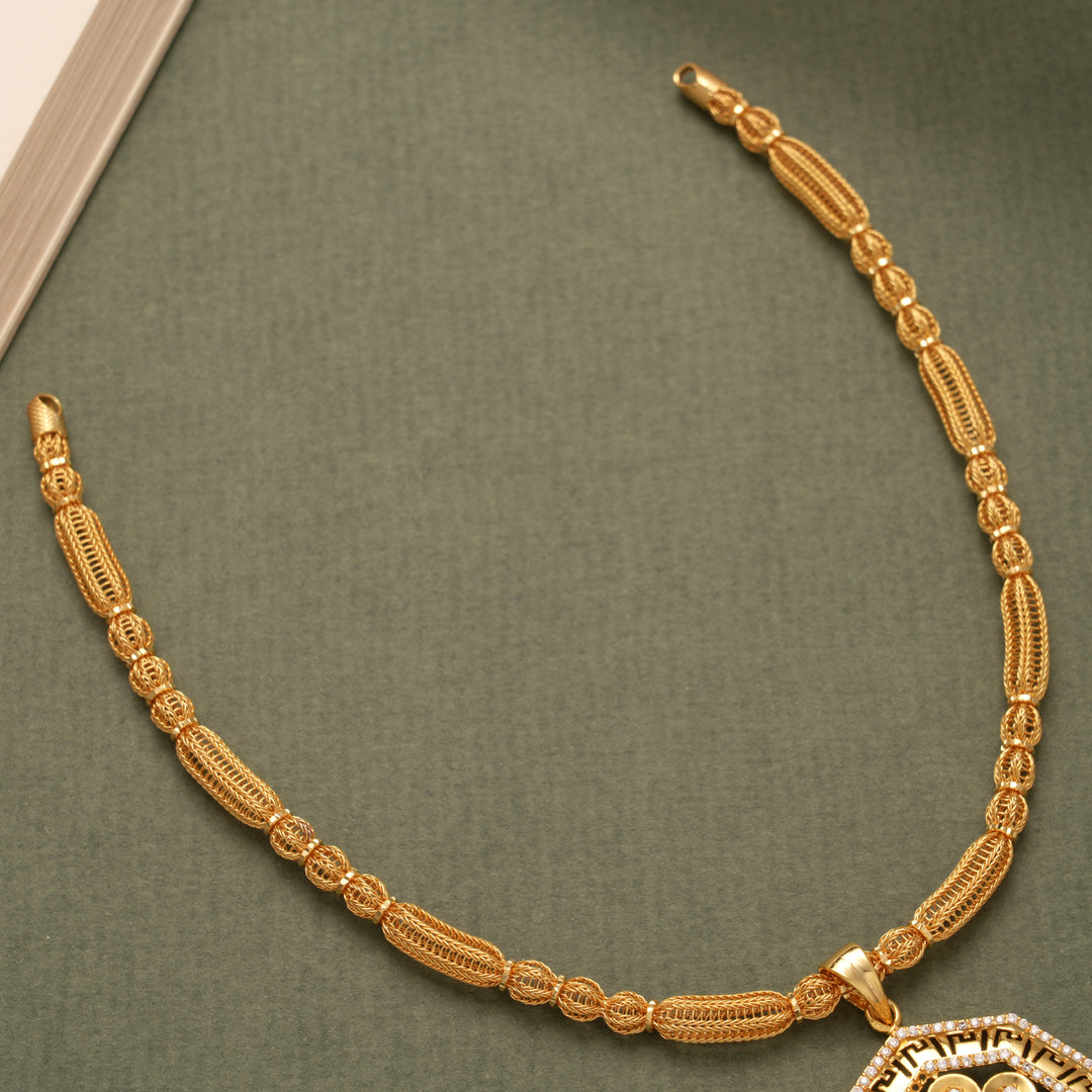 Elegant Hexagonal Pendant Golden Necklace