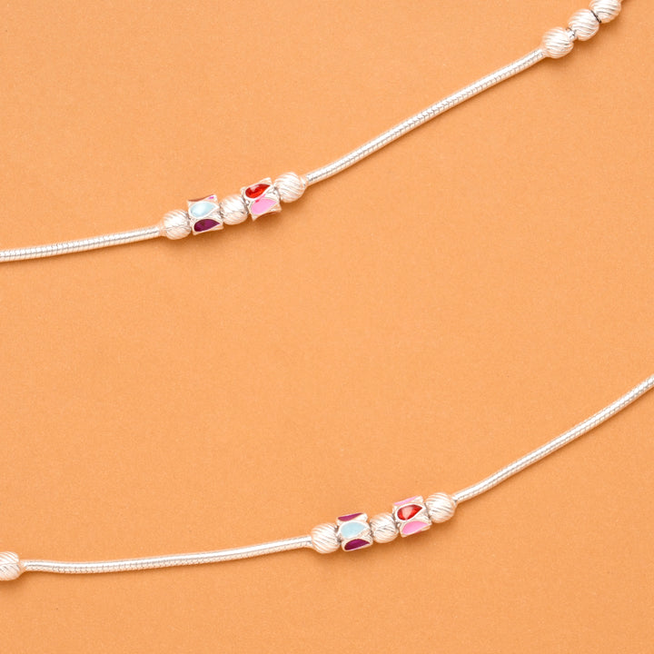 Small Dual Color Bead Silver Anklet