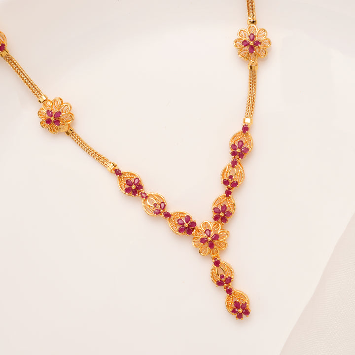 Ruby Floral Drop Bridal Necklace Set