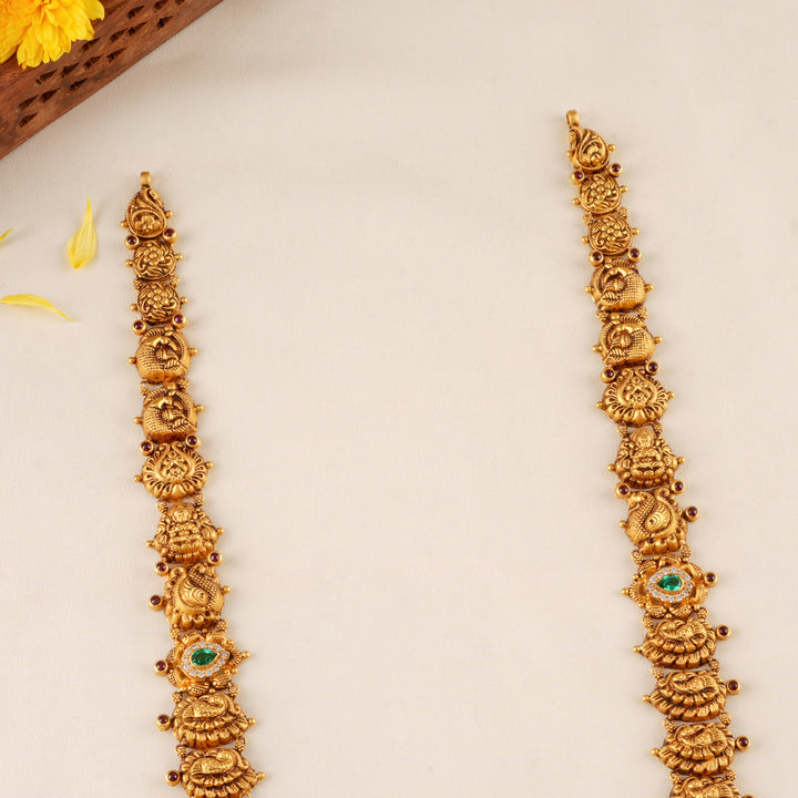 Goddess Lakshmi Green Bead Gold Haram