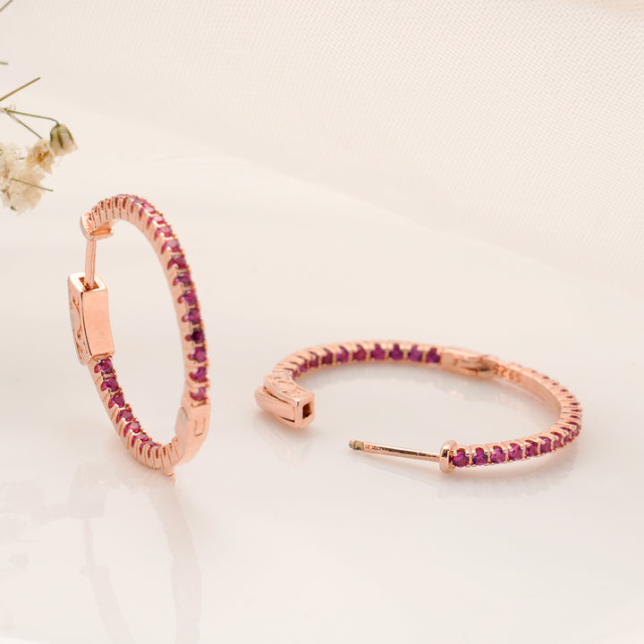 Pink Stone Hoop Design Earrings