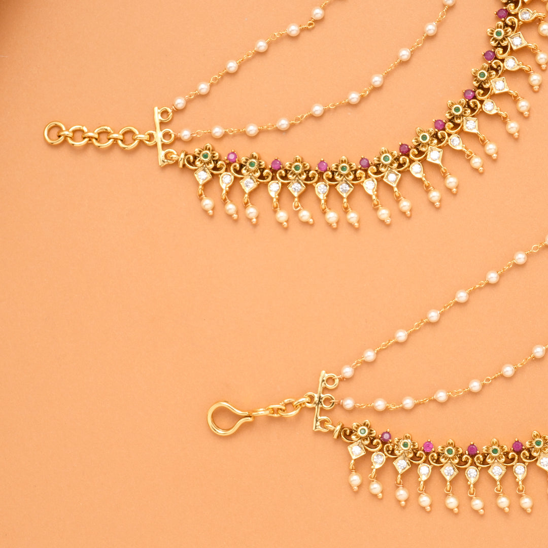 Antique Pearl Layer Floral Golden Mattal