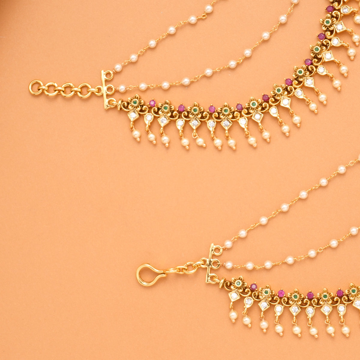 Antique Pearl Layer Floral Golden Mattal