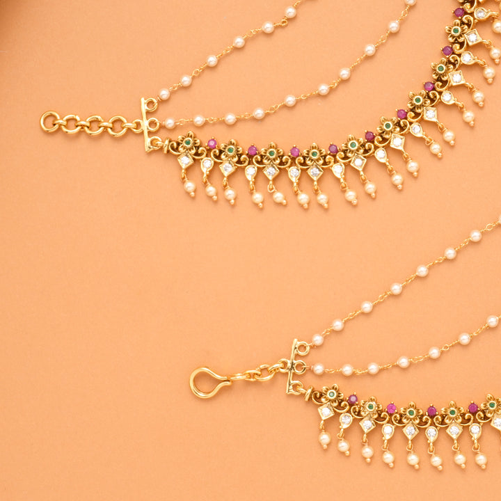 Antique Pearl Layer Floral Golden Mattal