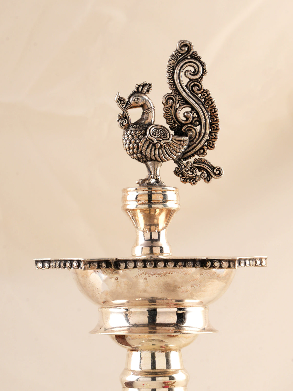 Peacock Grace Silver Kuthu Vilakku