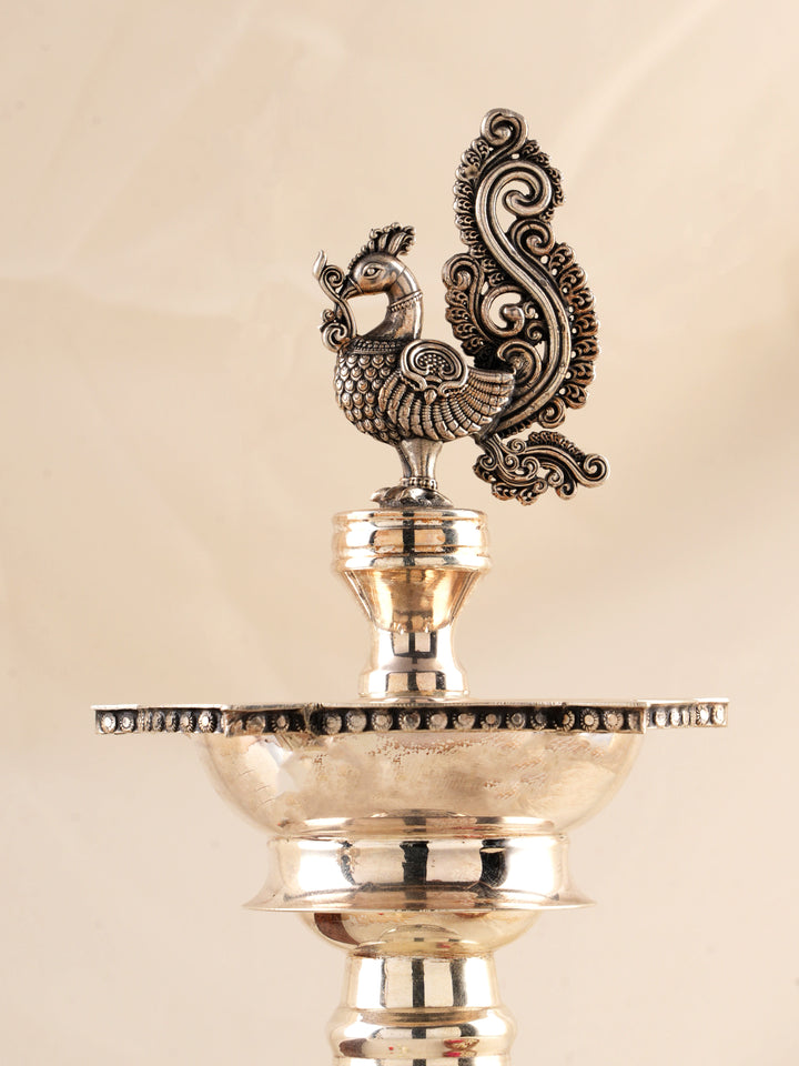 Peacock Grace Silver Kuthu Vilakku