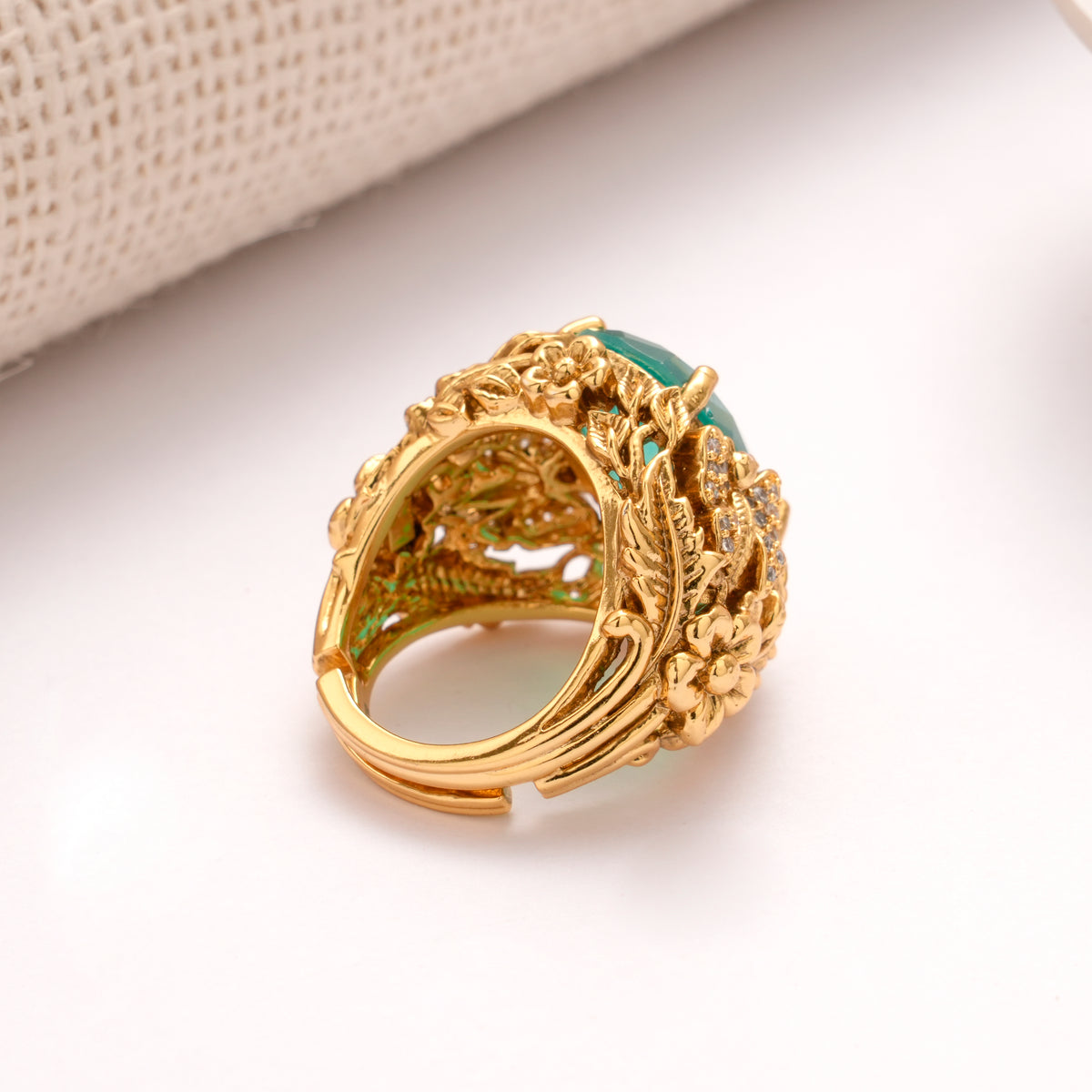Elegant Oval Green Stone Golden Ring for Men
