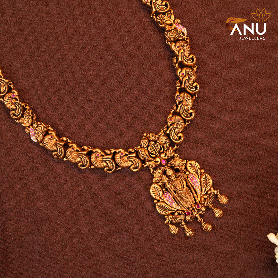 Antique Murugan Peacock Ruby Gold Haram