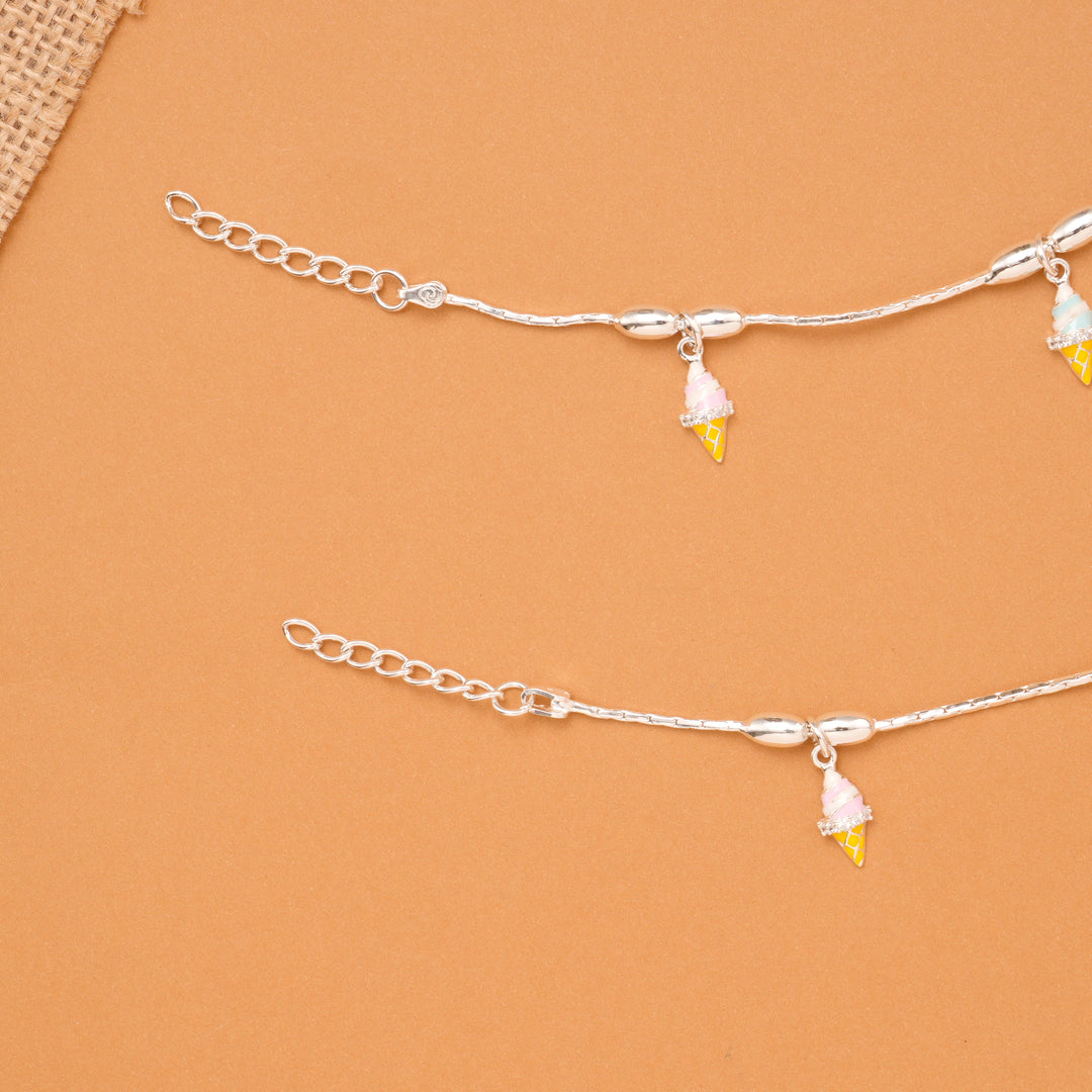 Cute Ice Cream Charm Baby Silver Anklet