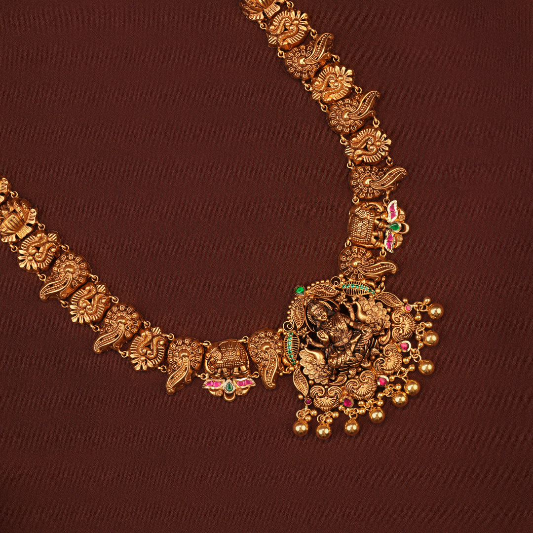 Traditional Gold Antique Lakshmi with Peacock Haram