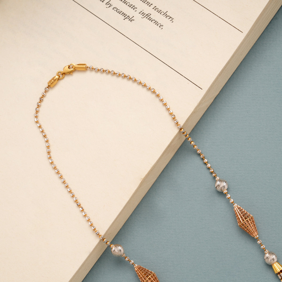 Multi Layer Dual Tone Gold Beads Chain