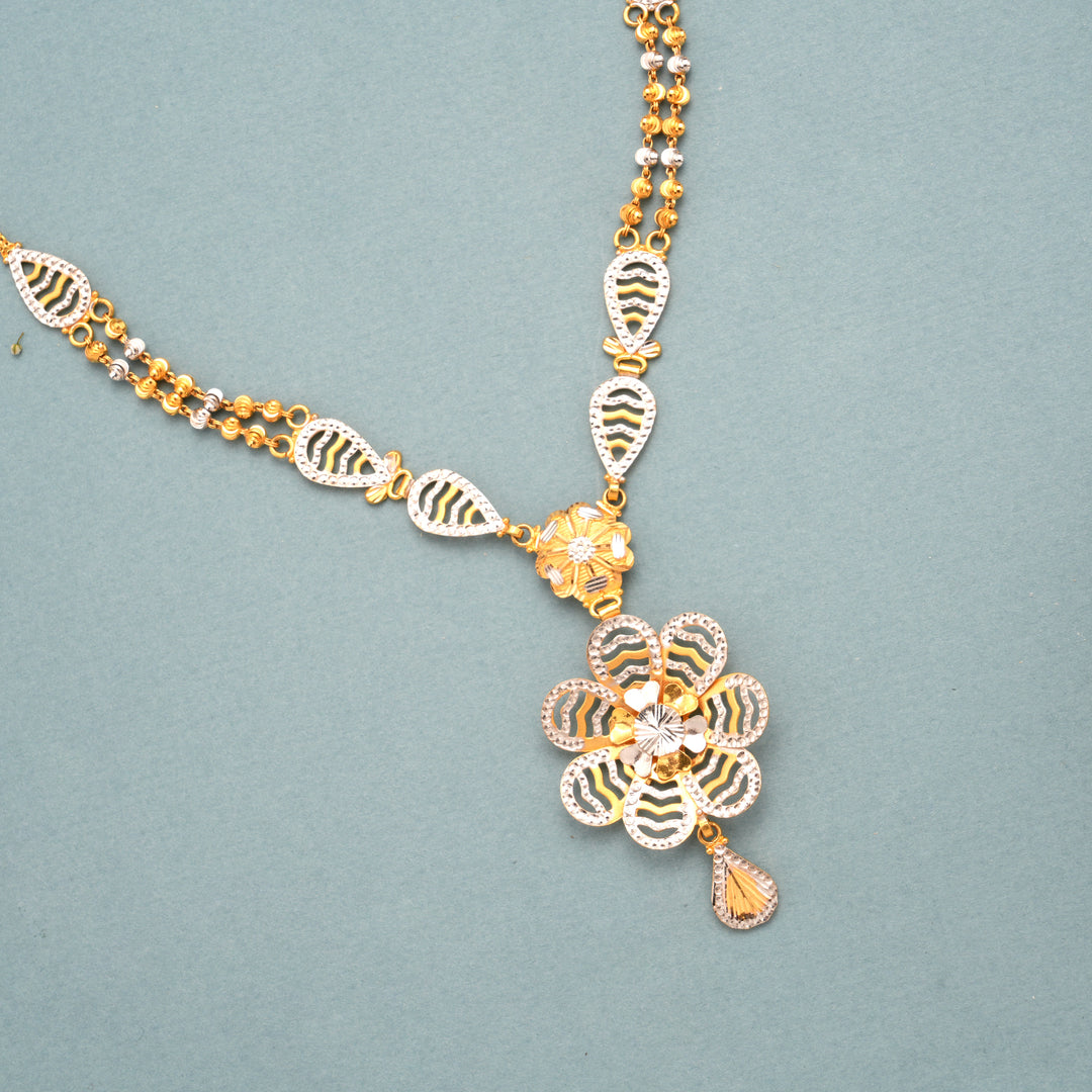 Rhodium Floral with Gold Ball Necklace