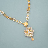 Rhodium Floral with Gold Ball Necklace