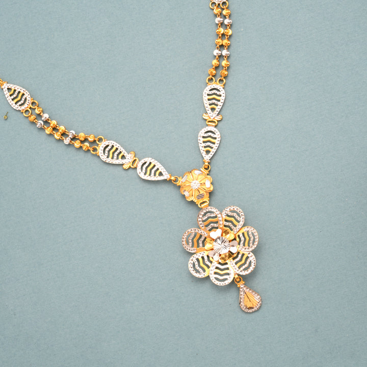 Rhodium Floral with Gold Ball Necklace