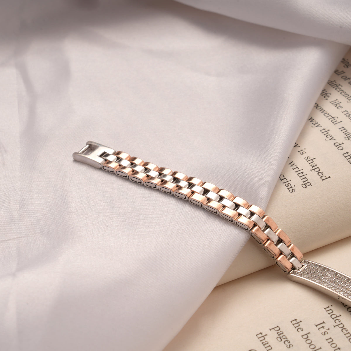 Dual Tone Braided Design Silver Bracelet