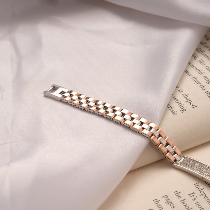 Dual Tone Braided Design Silver Bracelet