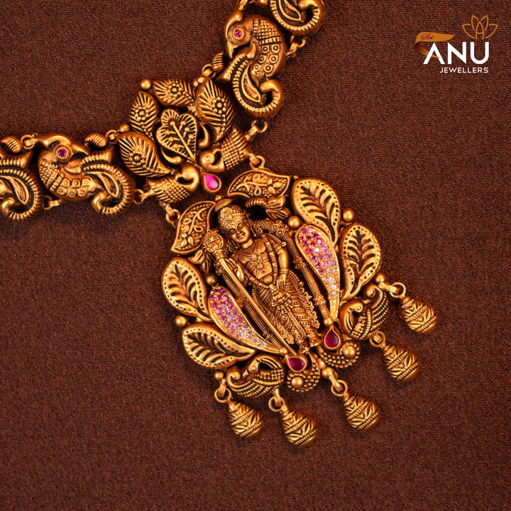 Antique Murugan Peacock Ruby Gold Haram
