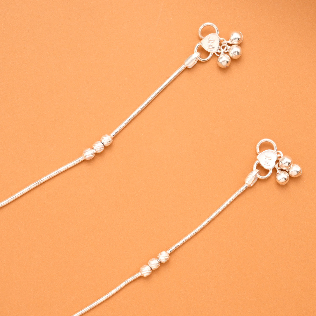 Small Dual Color Bead Silver Anklet
