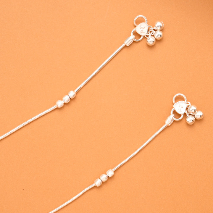 Small Dual Color Bead Silver Anklet