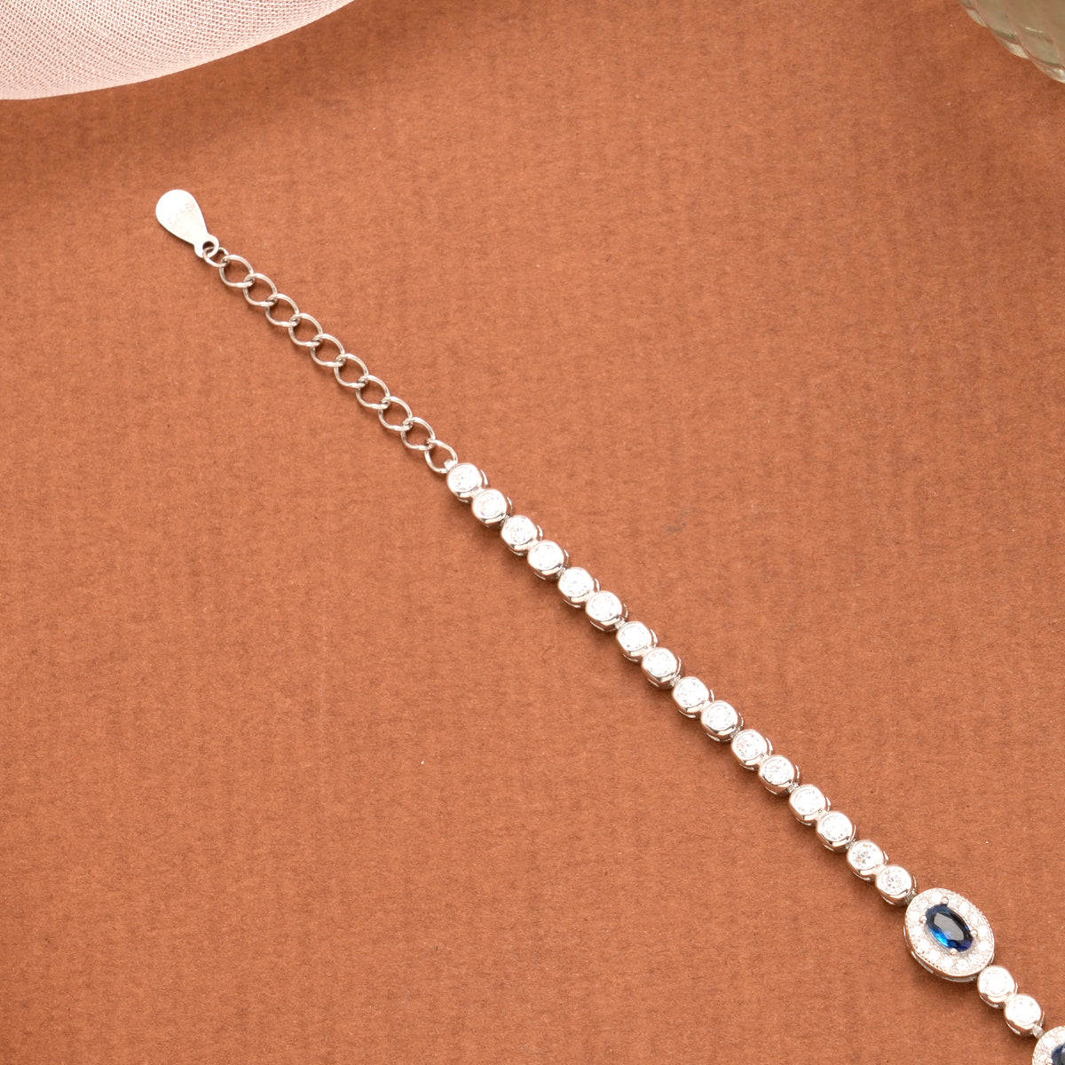 Oval Shape with Blue Stone Silver Women’s Bracelet