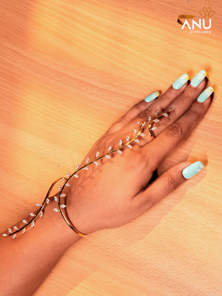 Leaf Vine Swarovski finger to wrist Ring
