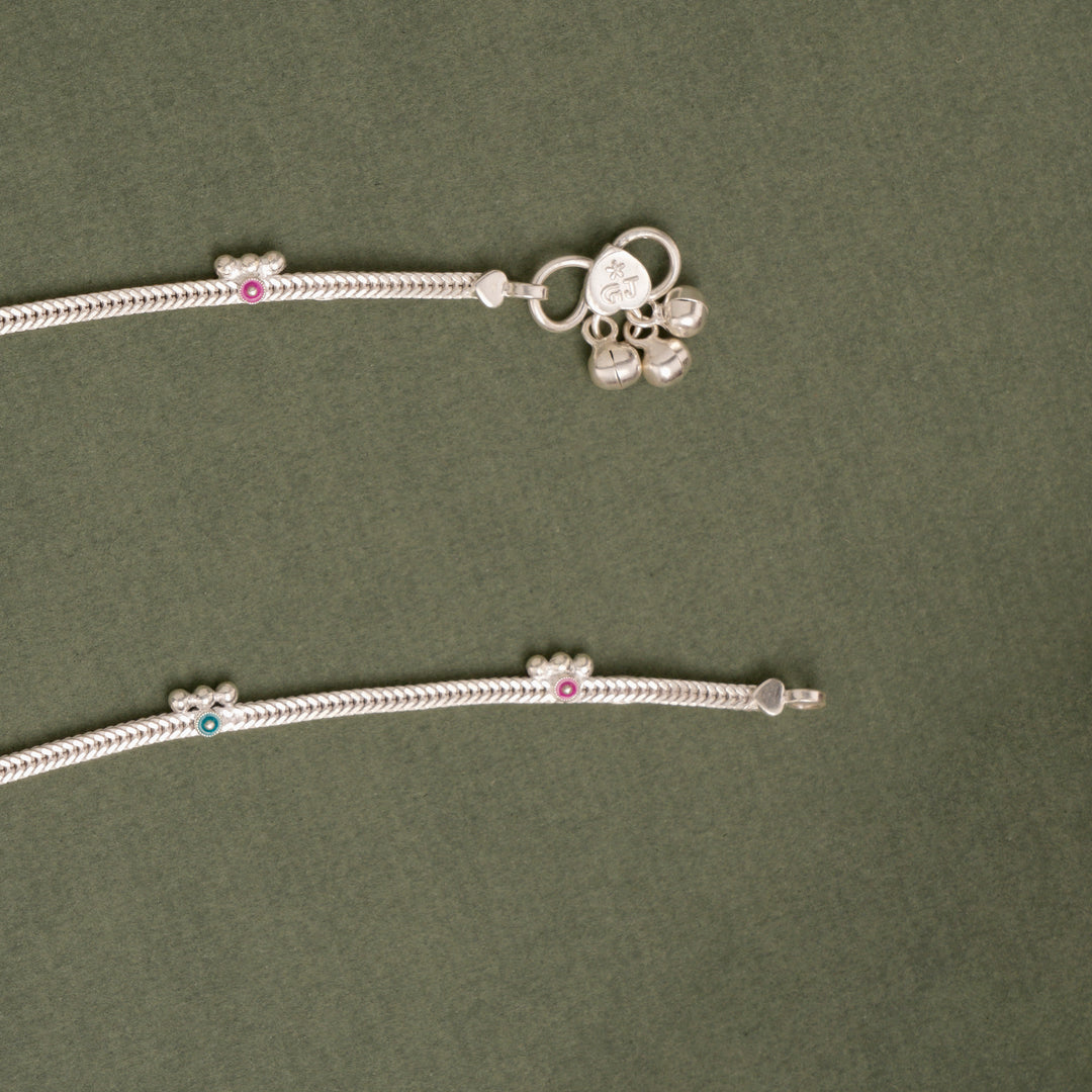 Multicolor Floral Beaded Silver Anklet