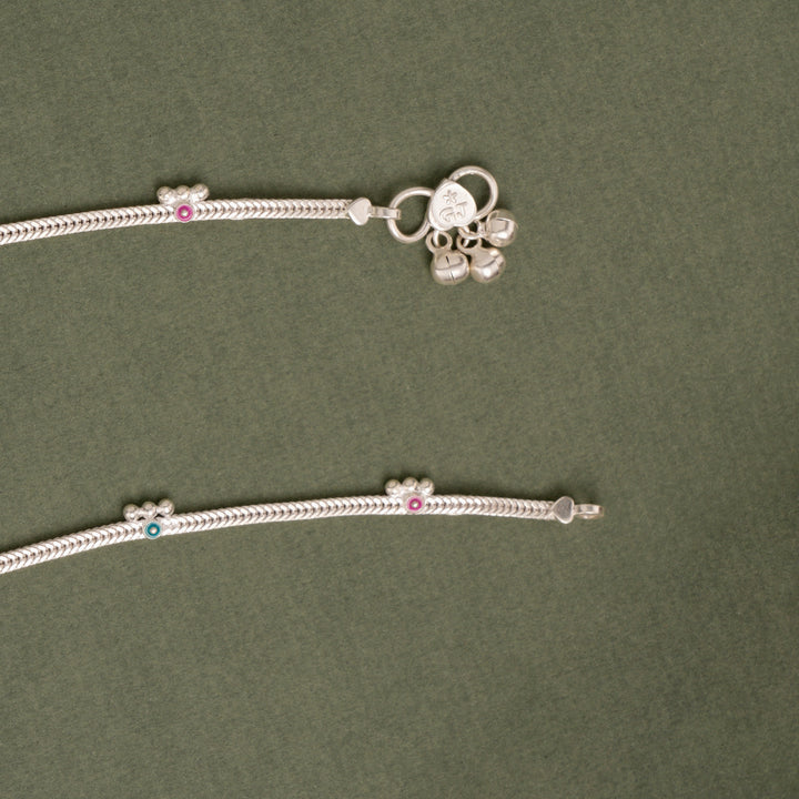 Multicolor Floral Beaded Silver Anklet