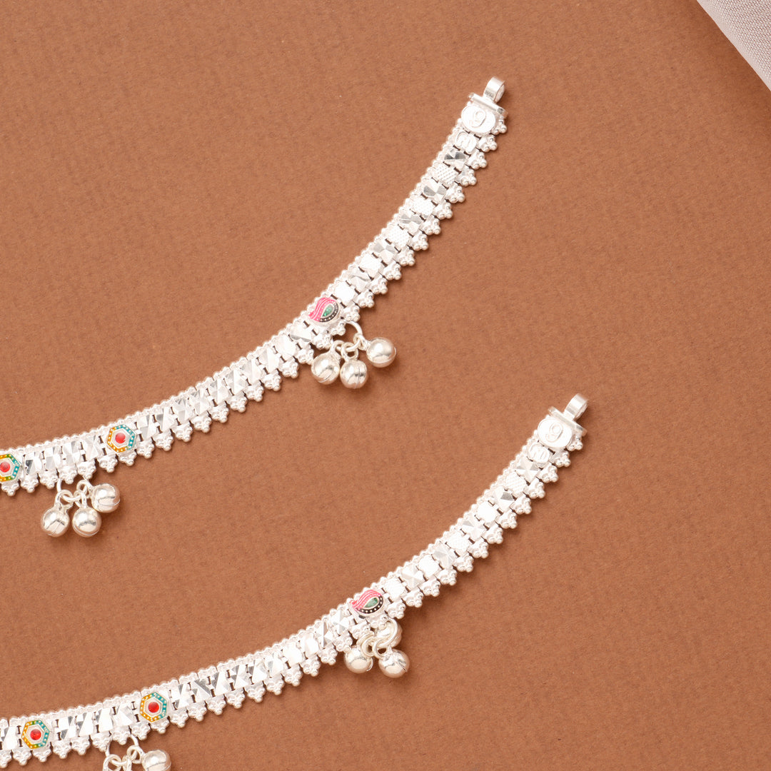 Enamel Detail Drop Silver Anklet