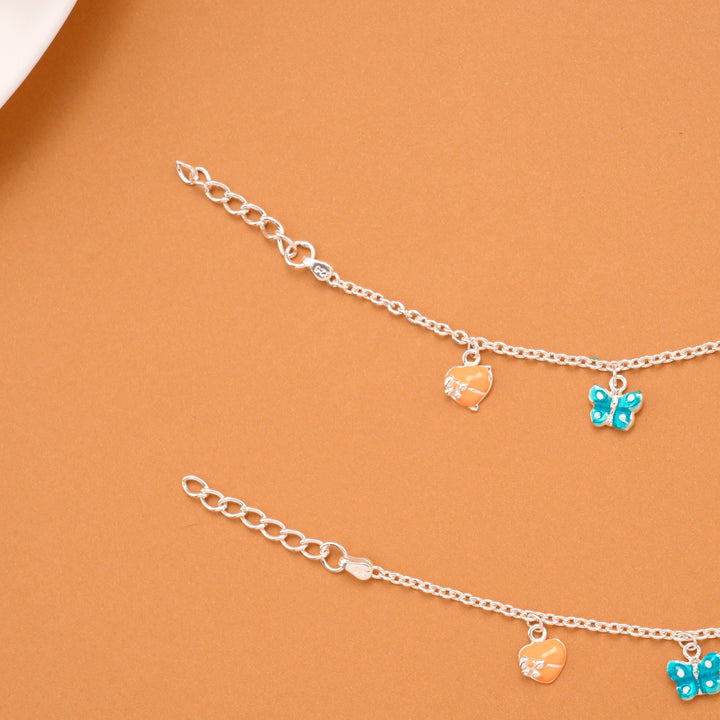 Butterfly and Heart Charm Silver Baby Anklets