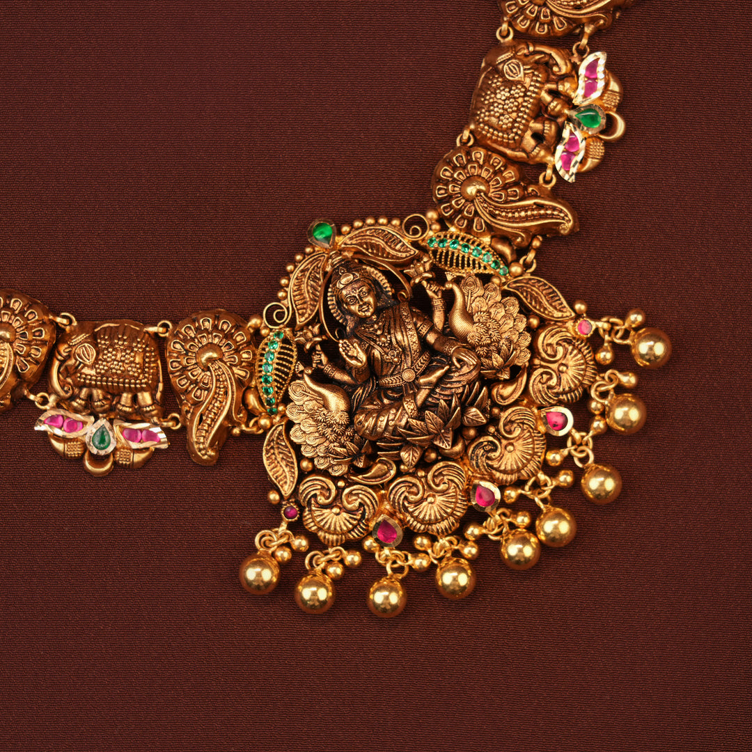 Traditional Gold Antique Lakshmi with Peacock Haram