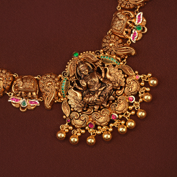 Traditional Gold Antique Lakshmi with Peacock Haram