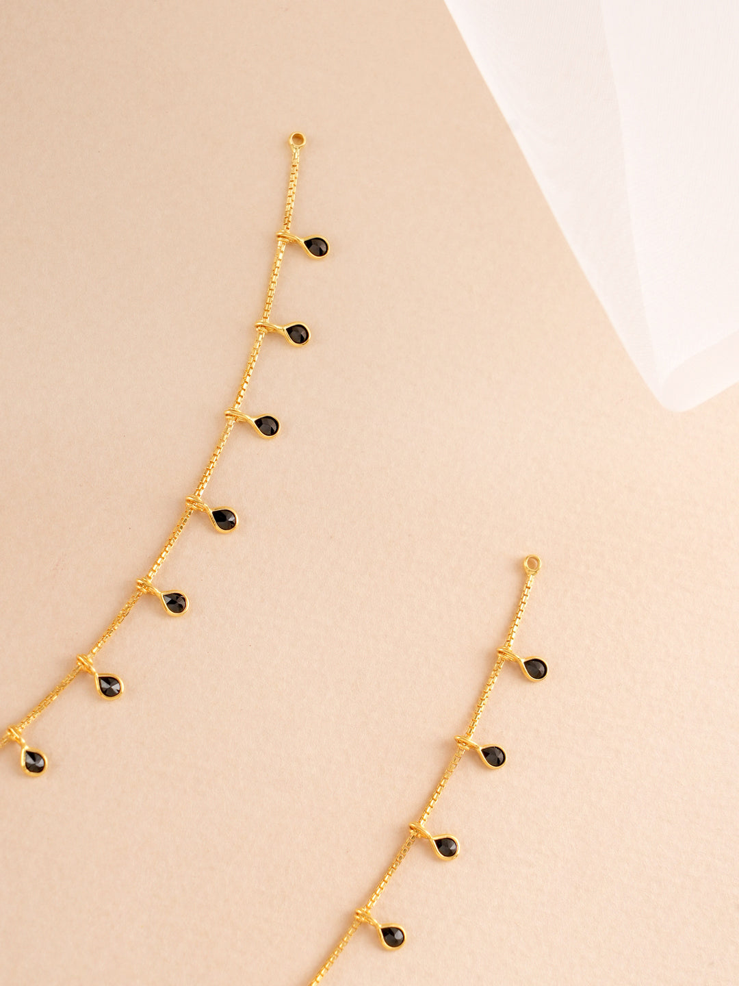Black Tear Drop Gold Anklet