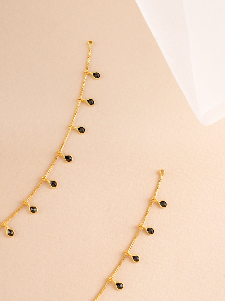 Black Tear Drop Gold Anklet