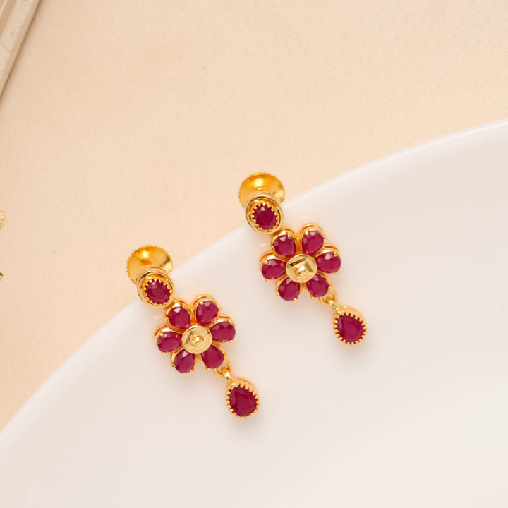 Ruby Floral Drop Bridal Necklace Set