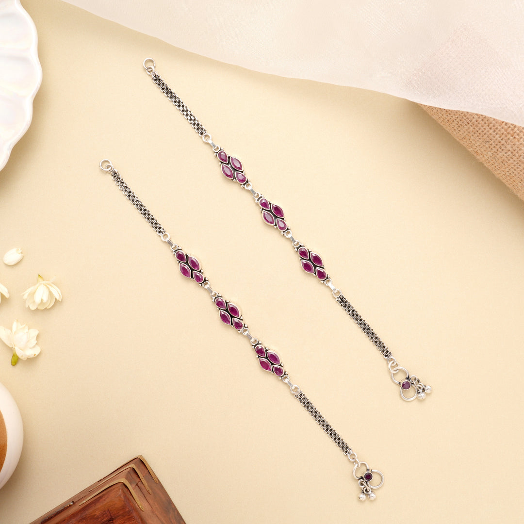 Ruby Vine Grace Silver Antique Anklet