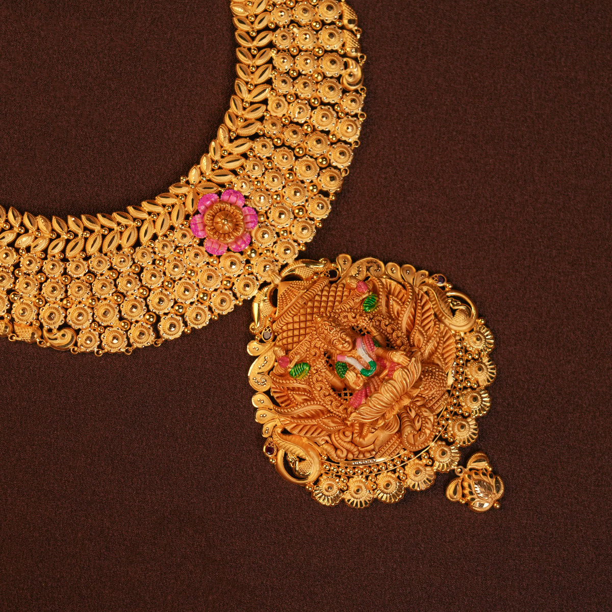 Temple Inspired Lakshmi with Meenakshi Amman Gold Haram