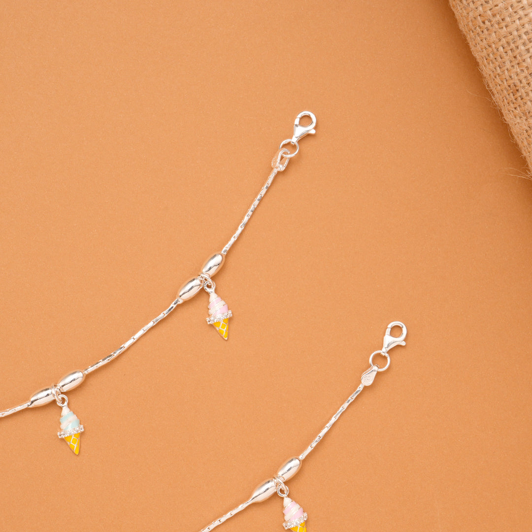 Cute Ice Cream Charm Baby Silver Anklet