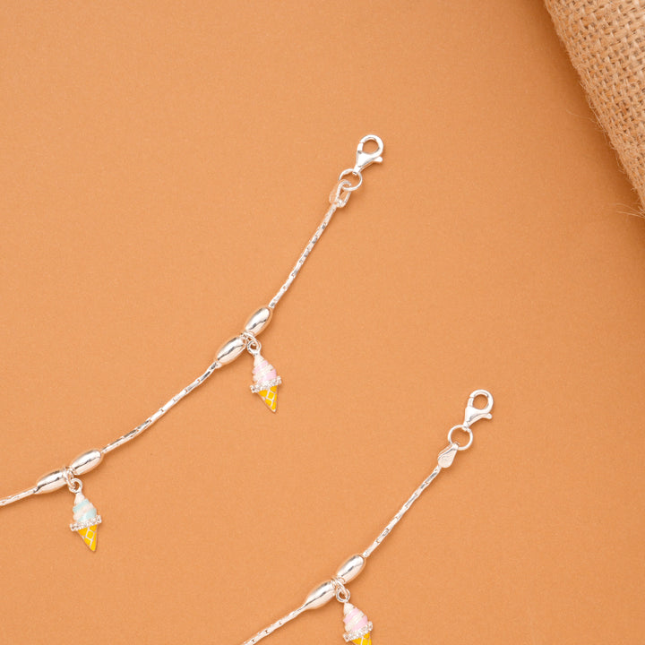 Cute Ice Cream Charm Baby Silver Anklet