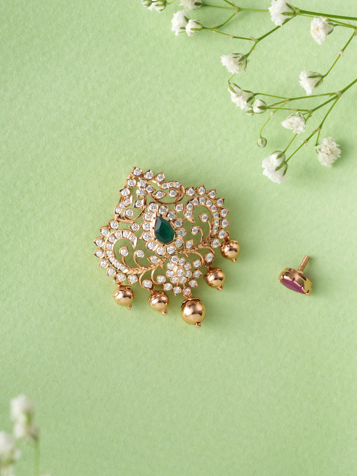 Diamond Pendant with Gold Beads