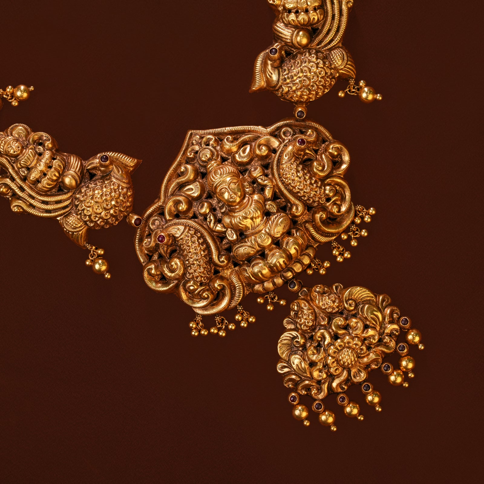 Antique Lakshmi with Peacock Design Gold Haram