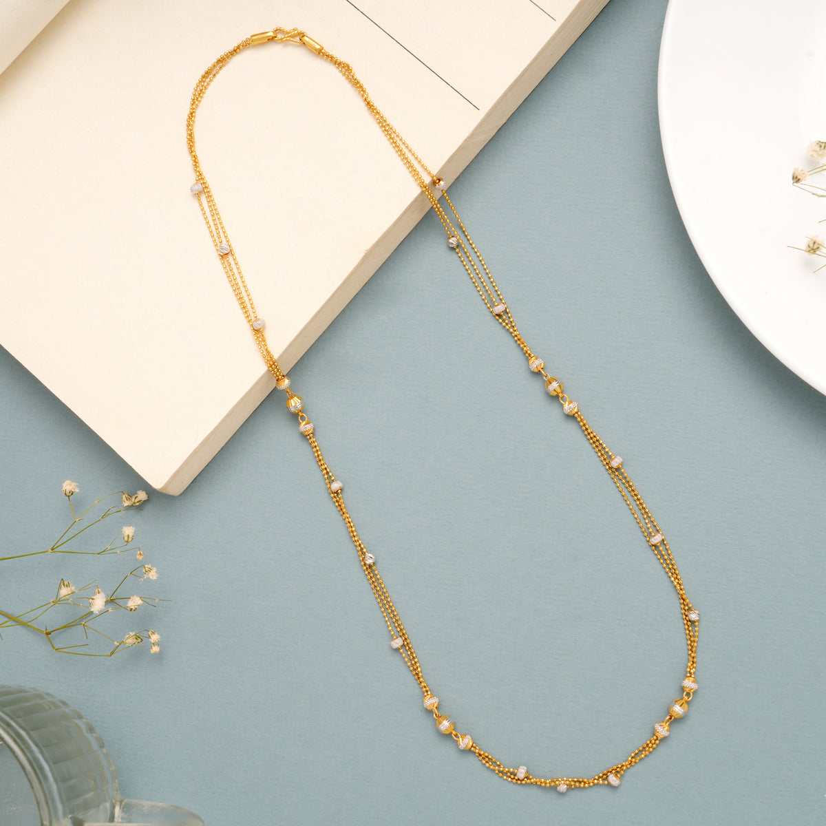 Minimal Sleek Balls with Layer Dual Tone Gold Chain