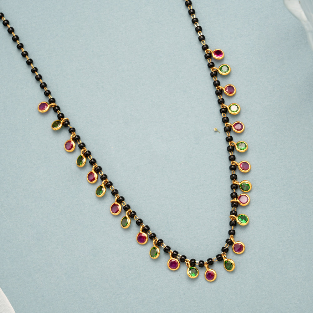 Vintage Style Multi Stone Mangal Sutra Gold Necklace
