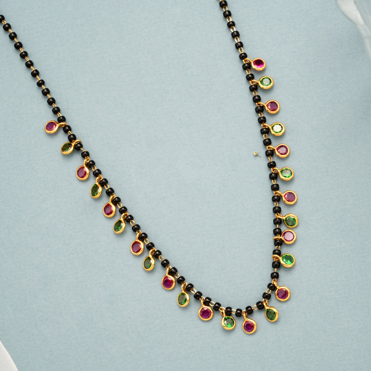 Vintage Style Multi Stone Mangal Sutra Gold Necklace