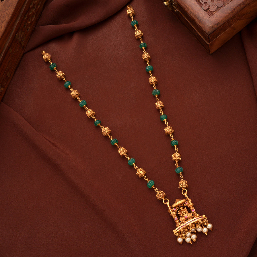Swing Lakshmi Pendant with Emerald Gold Necklace