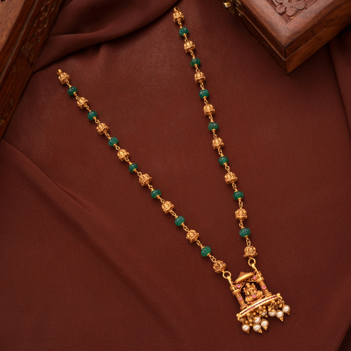 Swing Lakshmi Pendant with Emerald Gold Necklace