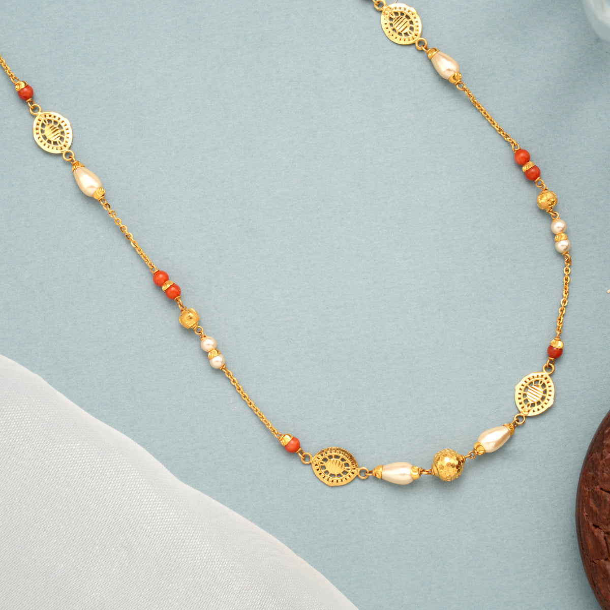 Elegant Coral Pearl Necklace Malai