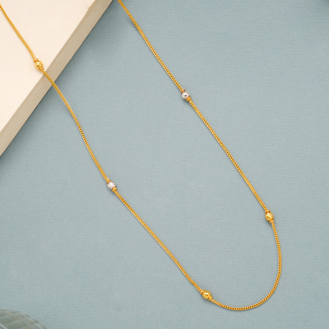 Two Tone Gold Bead Long Design Chain