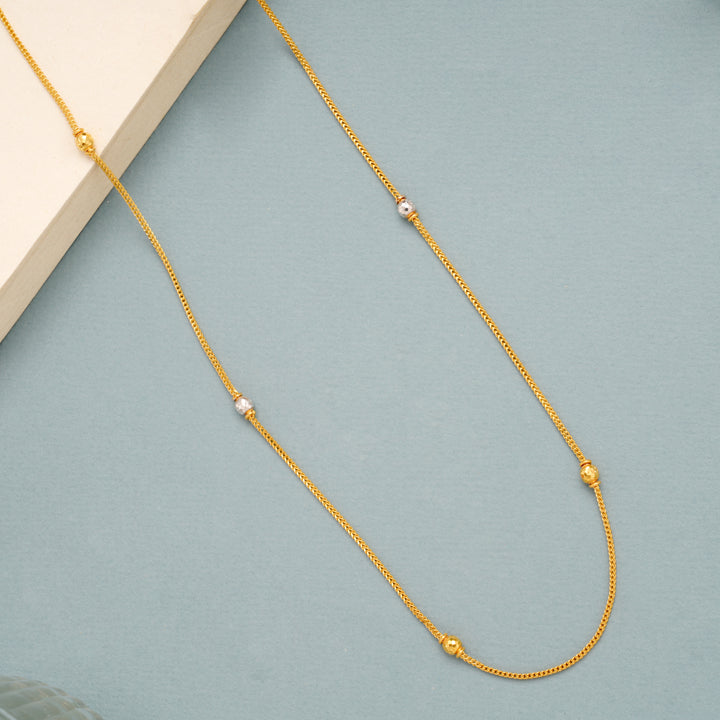 Two Tone Gold Bead Long Design Chain