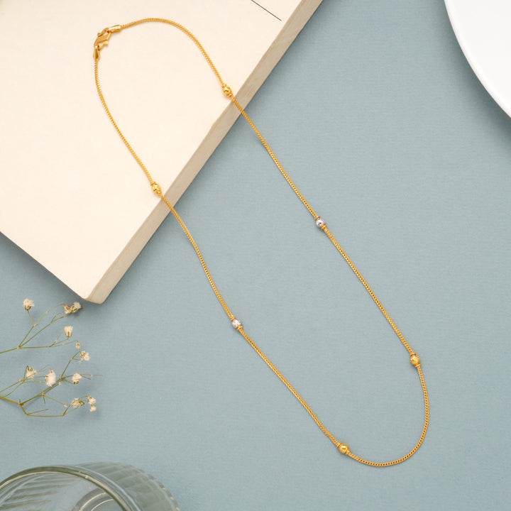 Two Tone Gold Bead Long Design Chain